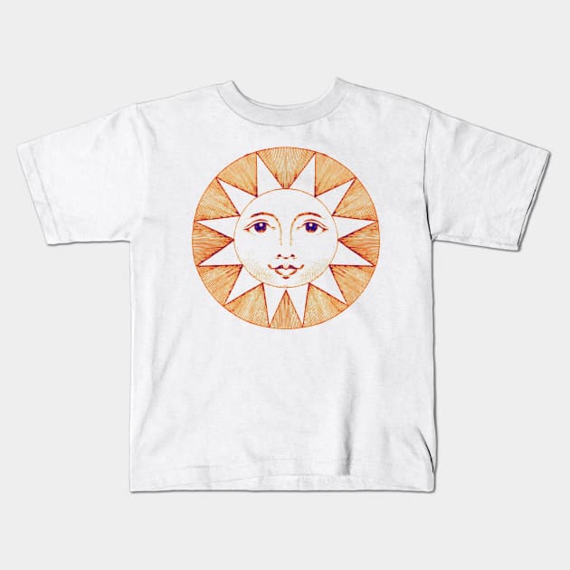 Shabby Chic Modern Retro Androgynous Sun Portrait Kids T-Shirt by Nisuris Art